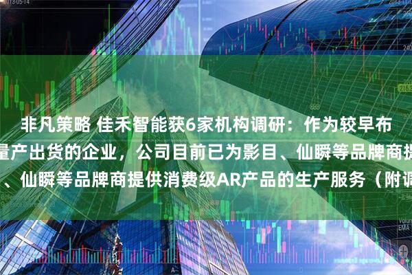 非凡策略 佳禾智能获6家机构调研:作为较早布局AR眼镜领域且持续量产出货的企业,公司目前已为影目、仙瞬等品牌商提供消费级AR产品的生产服务(附调研问答)